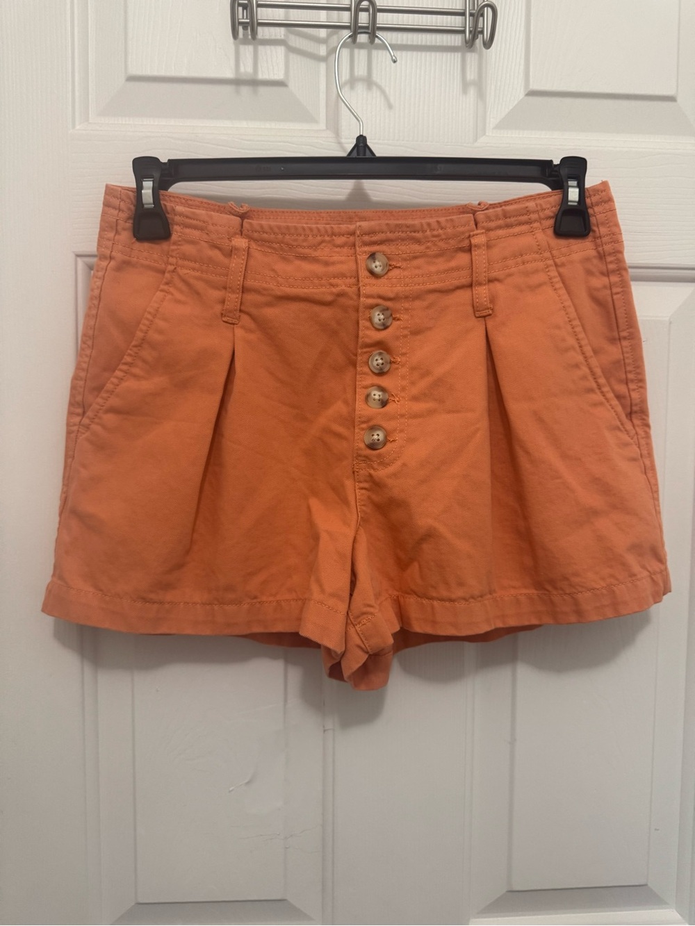 Indigo Rein High-Waist Button-Front Orange Cotton Shorts